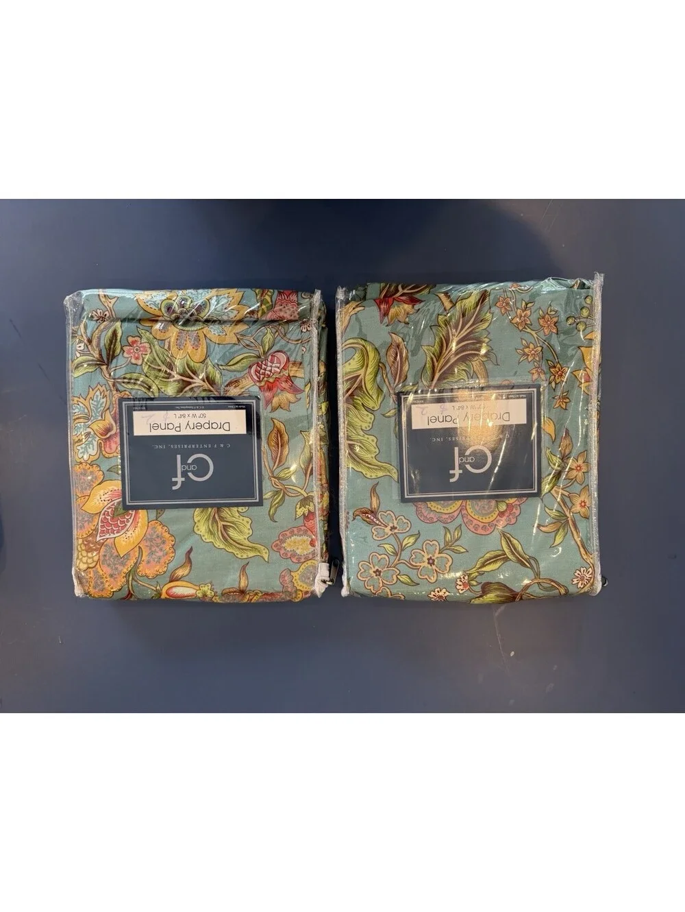 C & F Drapery/Curtain Panels Set Of 2 50”X 84” Floral Jewel Colors Cotton New